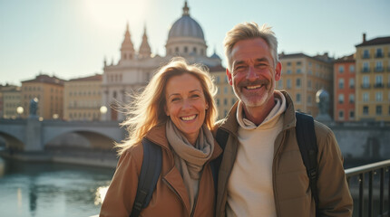 Senior Travelers Exploring Europe: Scenic Photography of Elderly Couples Enjoying City Adventures, Landmarks, and Cultural Tours on a European Vacation