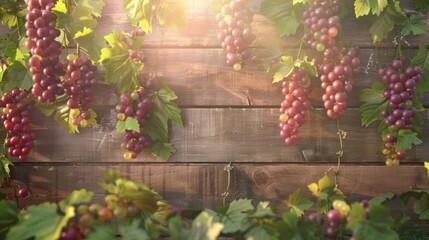 Fototapeta premium Grape fruit on vine in plantation farm gardent with wooden background
