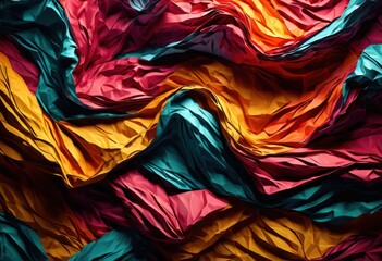 Obraz premium dynamic close vibrant crumpled paper textures showcasing rich colors intricate patterns, abstract, artistic, artwork, aurora, backgrounds, colorful