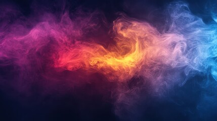 Fototapeta premium A vibrant cloud of colorful smoke in shades of purple, orange, and blue creates an abstract background perfect for creative projects, posters, or digital designs