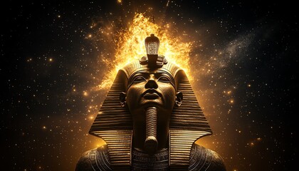 Fototapeta premium Ancient Egyptian pharaoh with glowing background, white isolated background