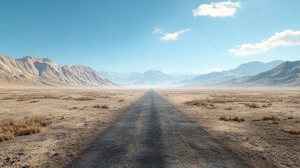 A lonely, weathered road cutting through a dry