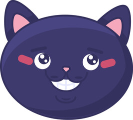 Kitty teeth health. Groomed cat with dark fur shows perfect white teeth. Image for design of pet store or veterinary clinic. Simple flat vector isolated on white background