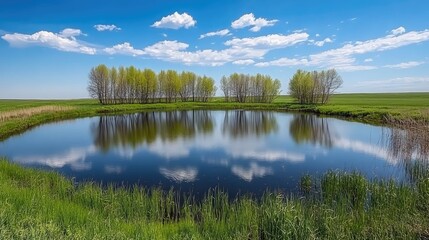 Fototapeta premium Serene Reflection in a Willow Tree Grove