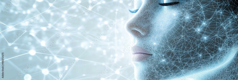 Poster abstract diagram of skincare procedures with interconnected lines and dots creating a futuristic aes