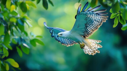A harpy eagle swooping down through the canopy to catch its prey