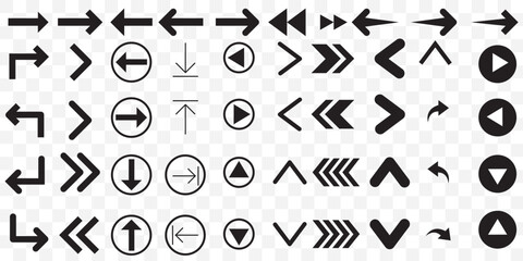 Arrow icon vector set. Arrows icons vector set. Contains symbol of various arrow head point shape, play, pause, next button symbol. EPS 10.