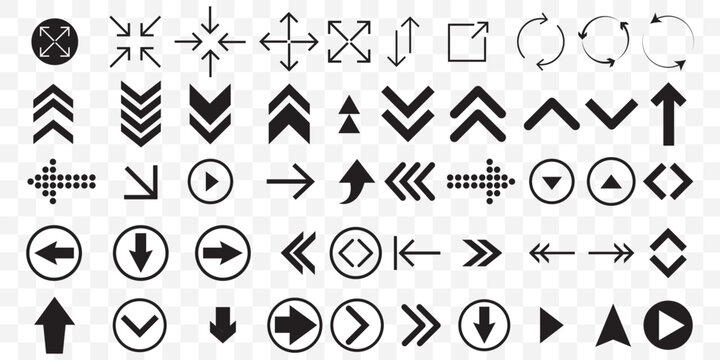 Arrow icon vector set. Arrows icons vector set. Contains symbol of various arrow head point shape, play, pause, next button symbol. EPS 10.