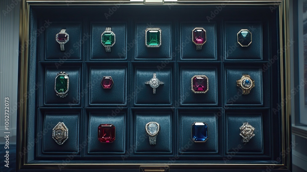 Aufkleber elegant gemstone rings display with emerald and ruby