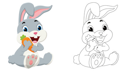Cute bunny cartoon, coloring page for children drawing education