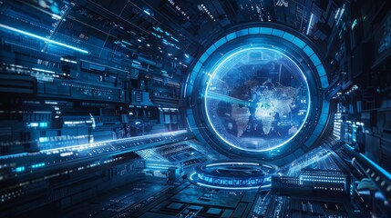 Obraz premium Futuristic Abstract Technology Landscape with Global View