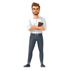 Cartoon Writer Standing with Notebook in 3D Style