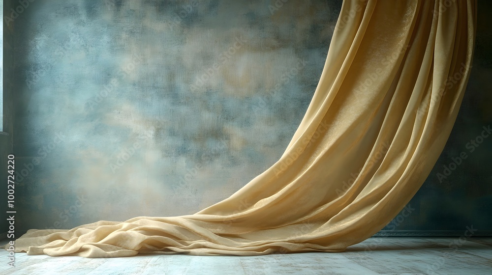 Poster elegant fabric material backdrop with flowing luxurious textures creating a refined and opulent stud
