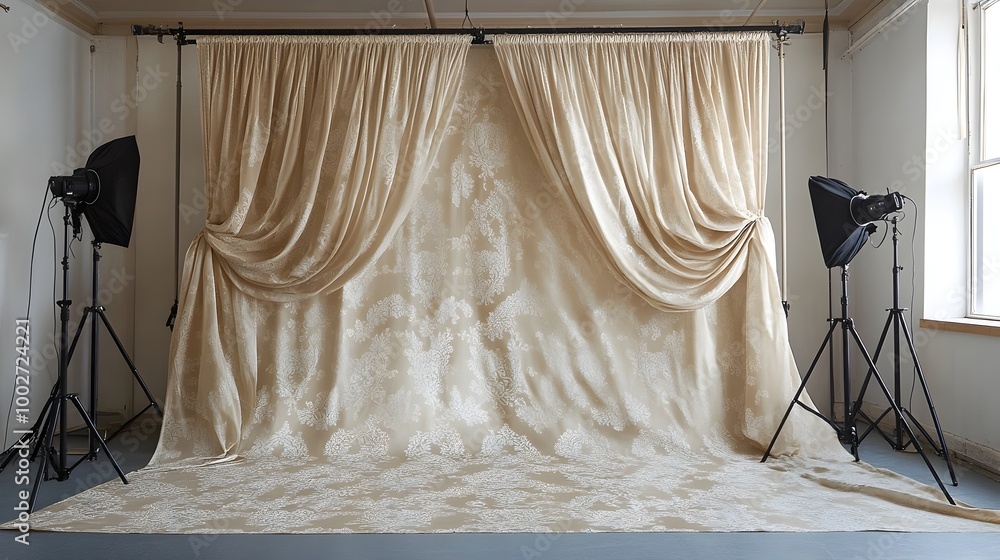 Aufkleber elegant flowing fabric backdrop with intricate patterns ideal for a professional photography studio 