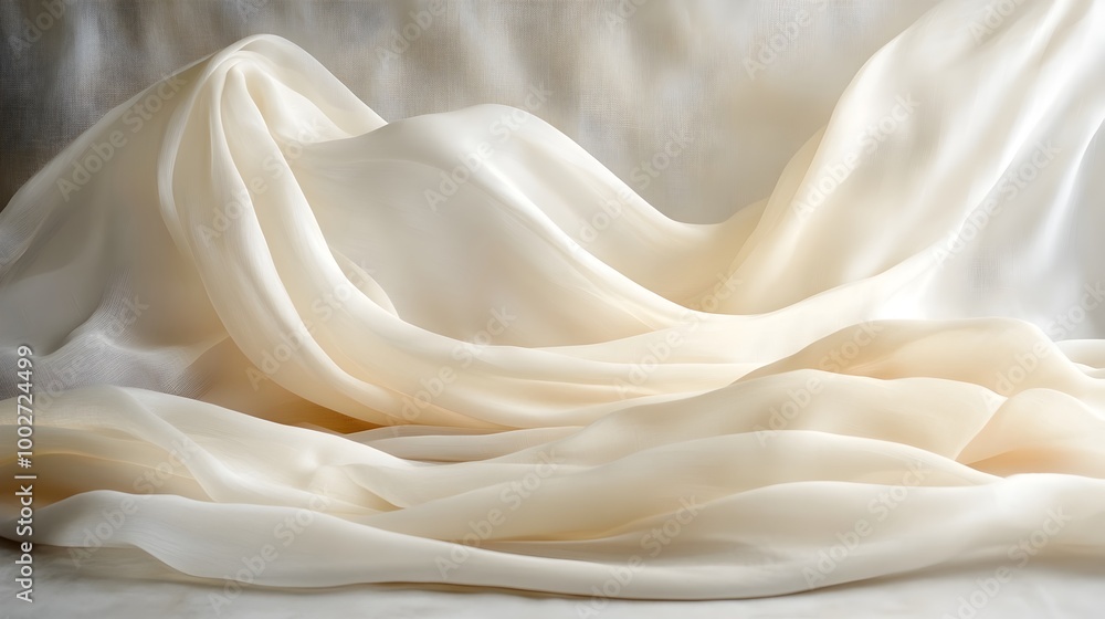 Poster exquisitely draped fabric backdrop with soft flowing folds for elegant and captivating studio photog