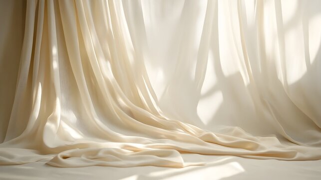 Elegant fabric drape with soft flowing folds in neutral tones creating a calm and serene studio background perfect for product shots fashion photography or minimalist design