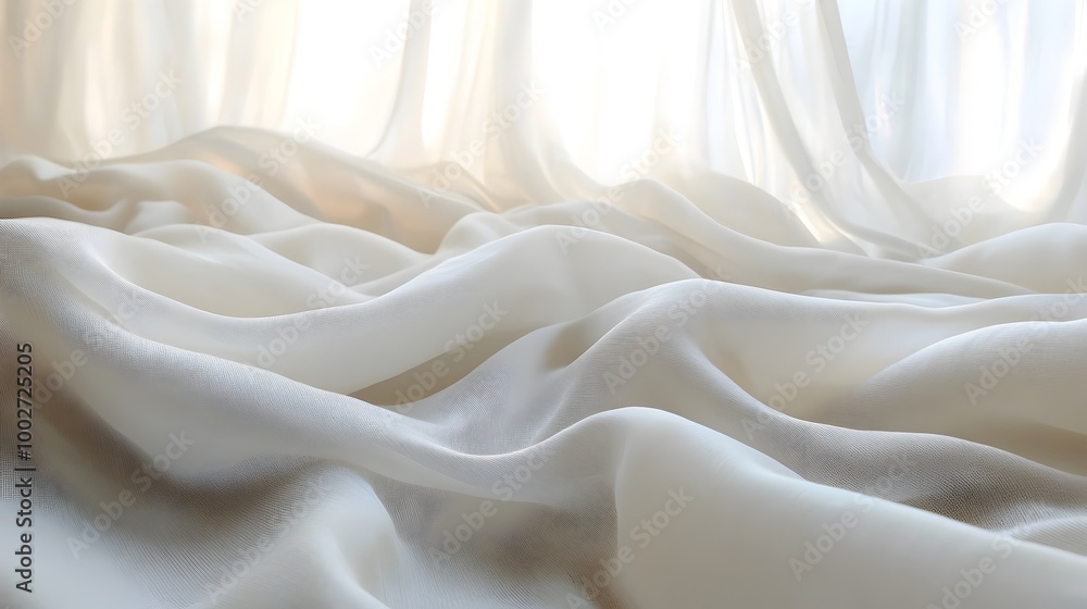 Poster soft billowing fabric folds creating a minimalist elegant and tranquil studio backdrop the clean smo