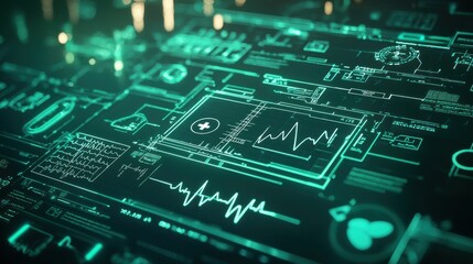 Cutting Edge Digital Circuit Board with Pulsing Green Energy