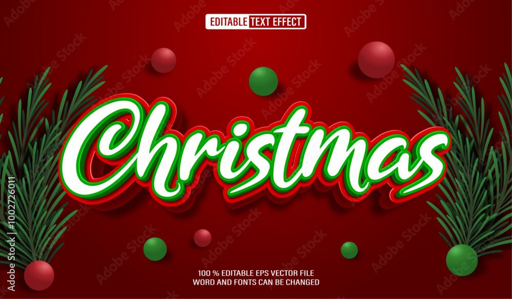 Poster editable 3d text style effect - merry christmas text effect template