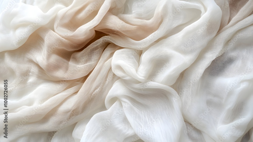 Poster soft neutral fabric patterns with delicate textures and flowing drapes creating an elegant and under