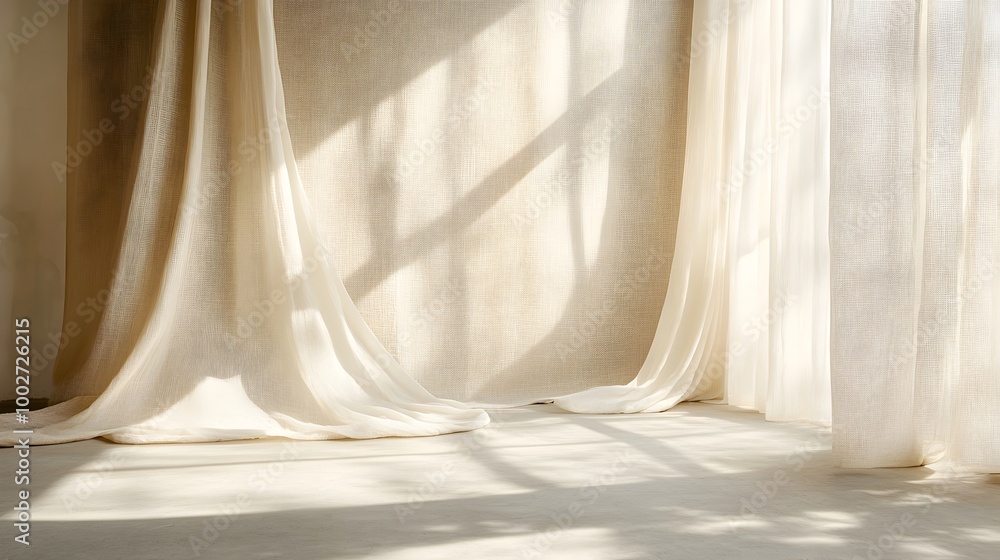 Poster textured fabric backdrop in soothing neutral tones with soft diffused lighting creating a serene and