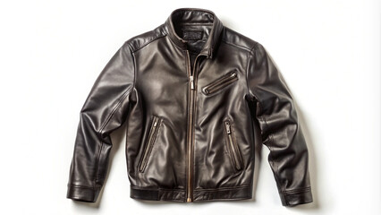Classic Black Leather Jacket on White Background