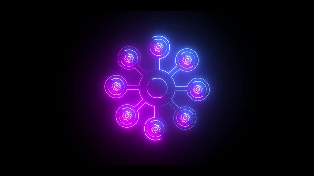 neon Networking topology animation. line icon animation on black background.