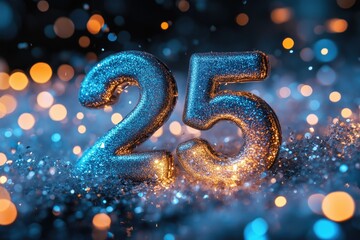 25th Anniversary celebration, blue color and gold. C&eacute;l&eacute;bration du 25&egrave;me anniversaire, tons bleus et or.