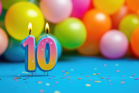 10 years - colorful birthday wallpaper with festive decoration. 10 ans - papier peint d'anniversaire color&eacute; avec d&eacute;coration festive.