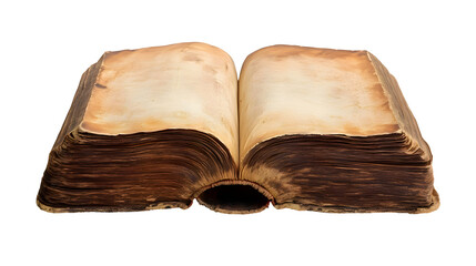 Antique Open Book with Aged Pages and Leather Binding on White Background - Concept of Knowledge,Education,Literature,and Academic Study