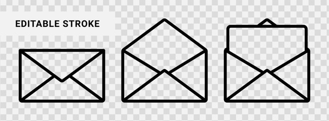 Vector mail envelope line icon set in editable stroke