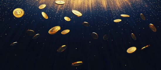 Golden Bitcoin Coins Falling Through the Air
