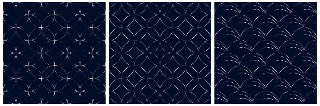 Classic Japanese pattern modern style motif line shape minimal background. Repeating small dots elements fabric design textile swatch all over print block. Vector graphic patterns set.