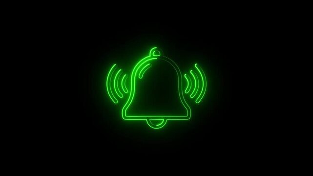 Neon line bell icon animation on background.  Mobile app notice, new message notification, reminder bell, alarm, sound alert and subscription notification.