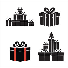 set of christmas gift silhouette