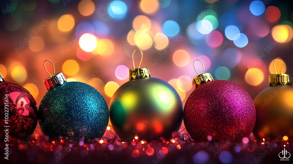 Poster Vibrant and Joyful Christmas Party Backdrop Featuring a Dazzling Display of Colorful Ornaments Twinkling Lights and Festive Creating a Cheerful Atmosphere for