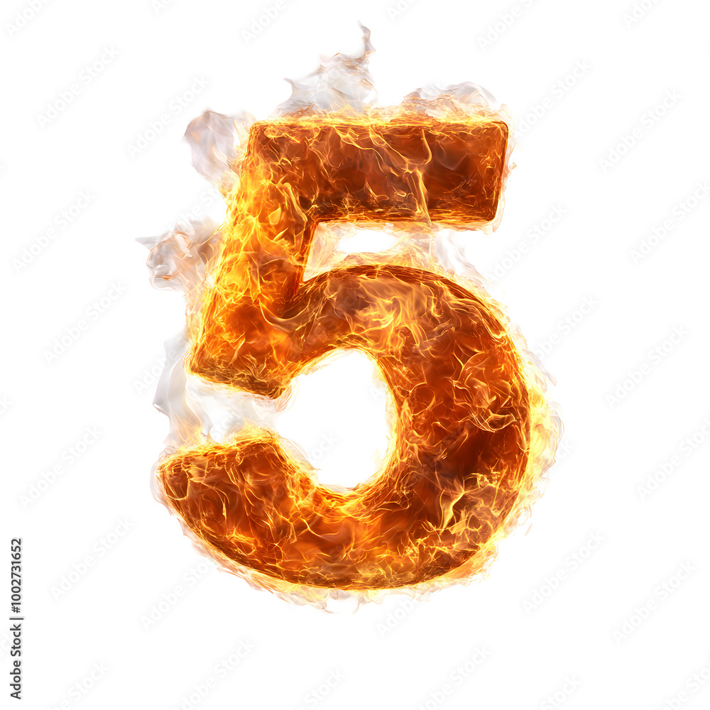 Poster Blazing Fiery Number Five 3D Digital Art Abstract Graphic Rendering of Flaming Inferno Explosion with Scorching Embers,Glowing Heat,and Dynamic Energy