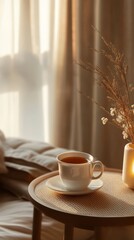Cozy handheld tea cup design emphasizing warmth and comfort in home lifestyle imagery