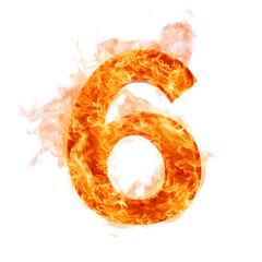 Blazing Fiery Number 6 Symbol Surrounded by Intense Flames of Burning Heat and Energy. Dramatic Fiery Digital Art Depicting Explosive,Radiant,and Scorching Fire Igniting the Number 6 in a Powerful.