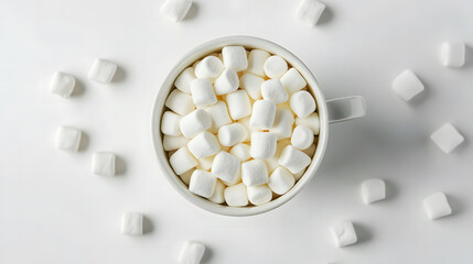  Top View of White Cup Filled with Marshmallows on Minimalist Background
