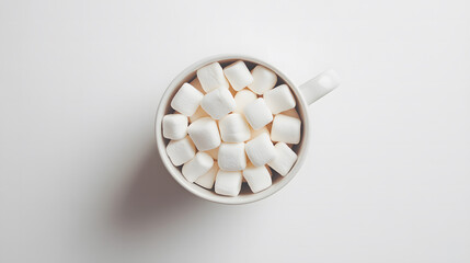  Top View of White Cup Filled with Marshmallows on Minimalist Background