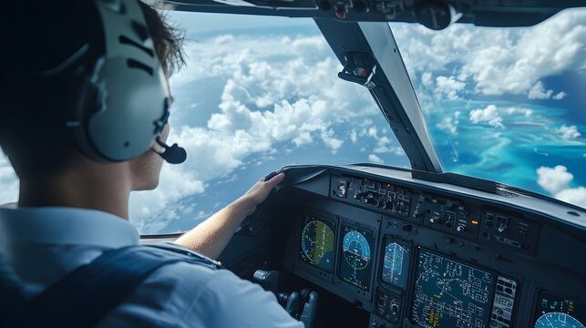 A pilot peers out the cockpit window mesmerized by the strange geometric shapes that have materialized within the clouds over the mysterious Bermuda Triangle region