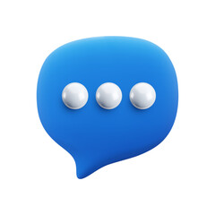 Vector cartoon minimal 3d blue speech bubble pin. Realistic render of chat messaging, typing in a chat concept, text comment in social media, dialogue talking balloon with dots, online support icon.