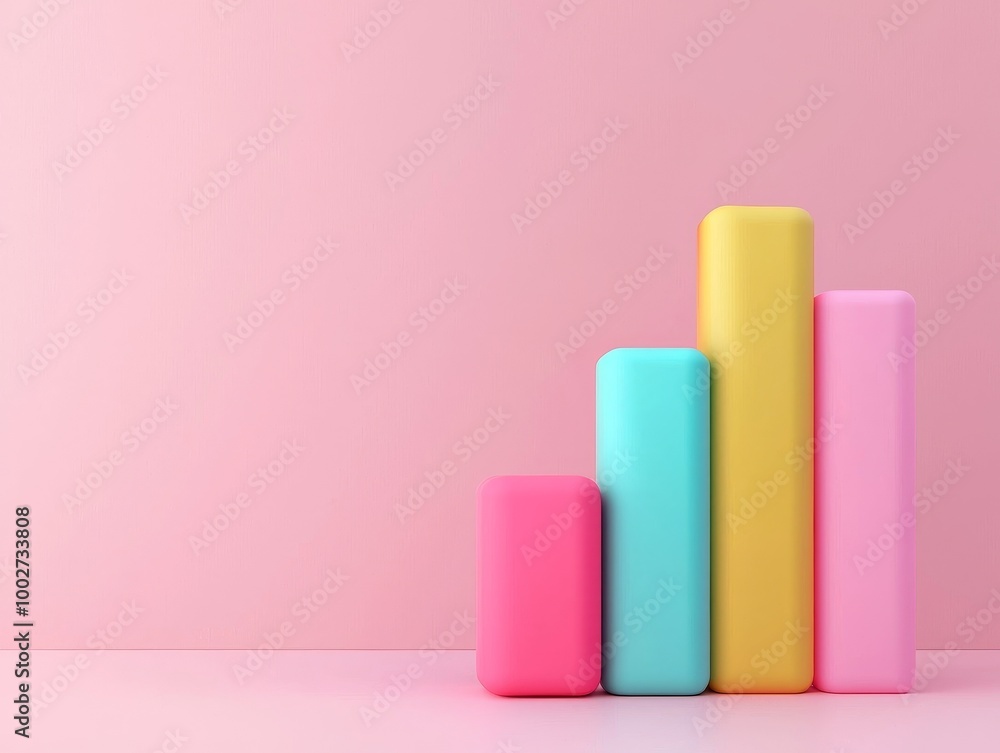 Poster colorful bar graph on pink background, representing data visualization.