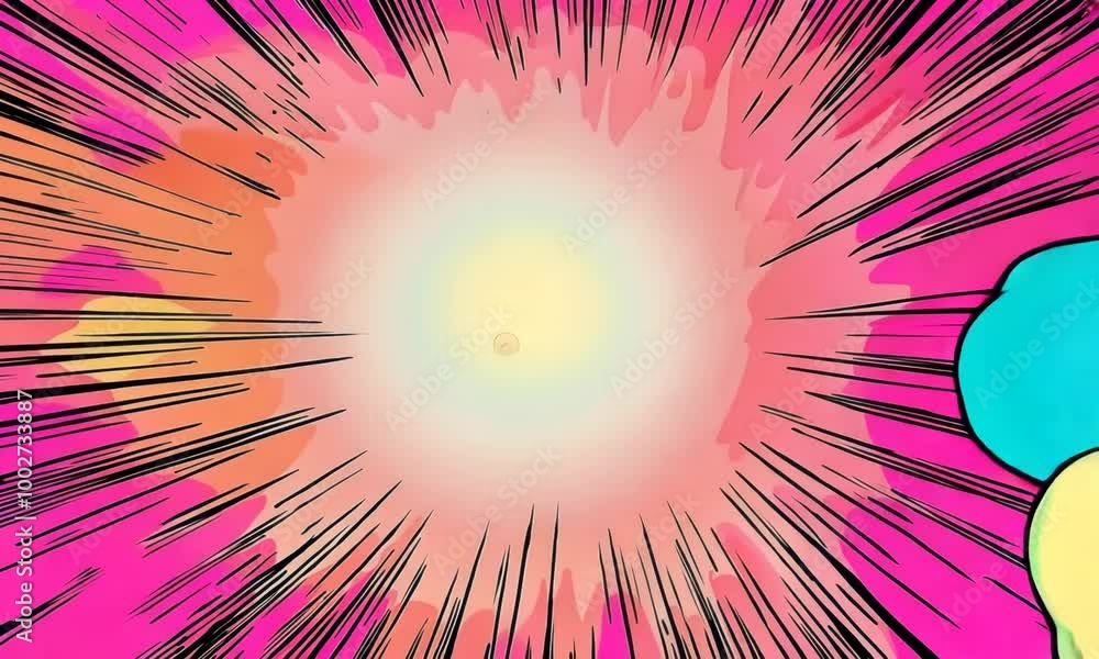 Aufkleber cartoonish drawing of a colorful explosion with a yellow cloud in the middle. the explosion is depic