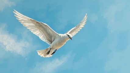 Obraz premium A gentle moment of liberation unfolds as a delicate white bird stretches its wings and takes flight into