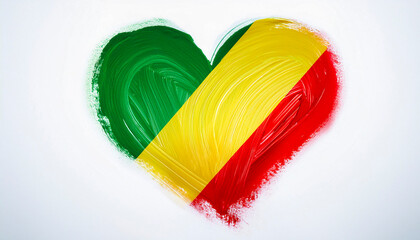 Paint stain in the shape of a heart in the colours of the flag of the Republic of Congo.