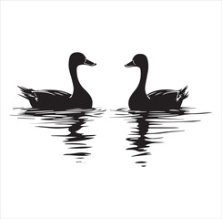 silhouette of a duck,bird, swan, animal, duck, goose, illustration, vector, silhouette, nature, cartoon, water, beak, icon, black, wild, lake, drawing, wildlife, birds, design, feather, love, art, sym