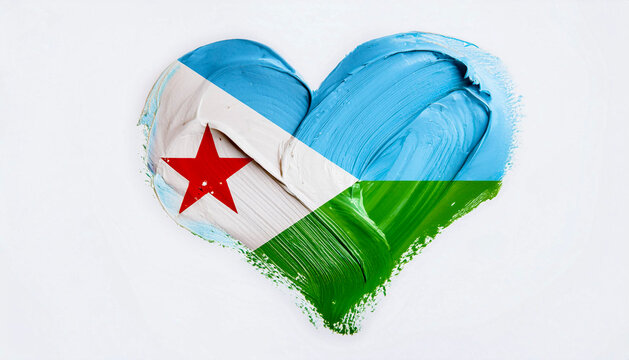 Paint stain in the shape of a heart in the colours of the flag of Djibouti.