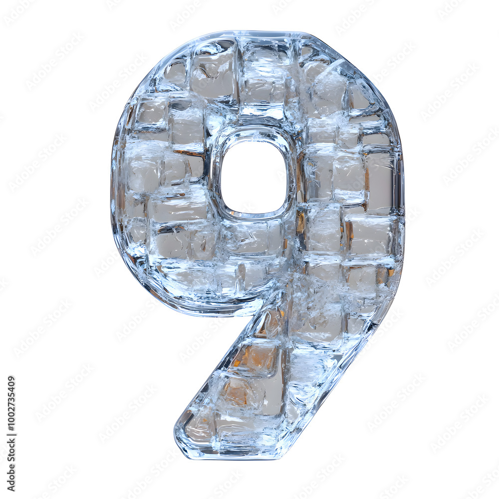 Poster Captivating Frozen Ice Crystal Sculpture with Intricate Geometric Patterns - A Stunning 3D Rendering of a Transparent,Icy Block Displaying Beautiful,Radiant Refractions and Textures